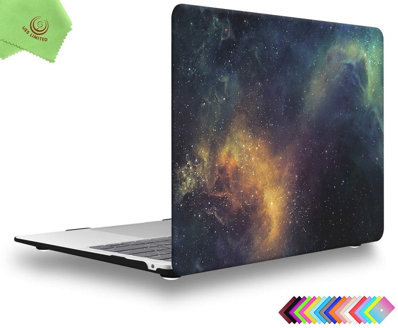 UESWILL Compatible with MacBook Air 13 inch M1 A2337 A2179 A1932 with Retina Display & Touch ID, Release 2022 2021 2020 2019 2018, Galaxy Pattern Hard Case Cover + Microfiber Cloth, Nebula/Green - Image 1